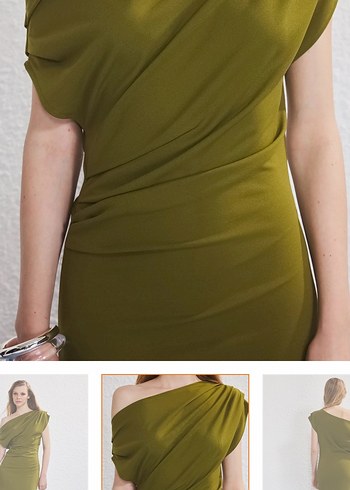 Kadın Haki Midi Drapeli Kalem Elbise - Görsel 2