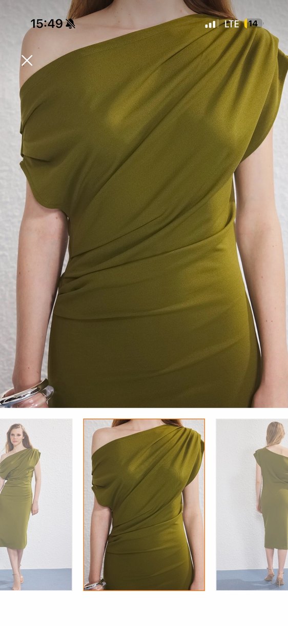 Kadın Haki Midi Drapeli Kalem Elbise - Görsel 2
