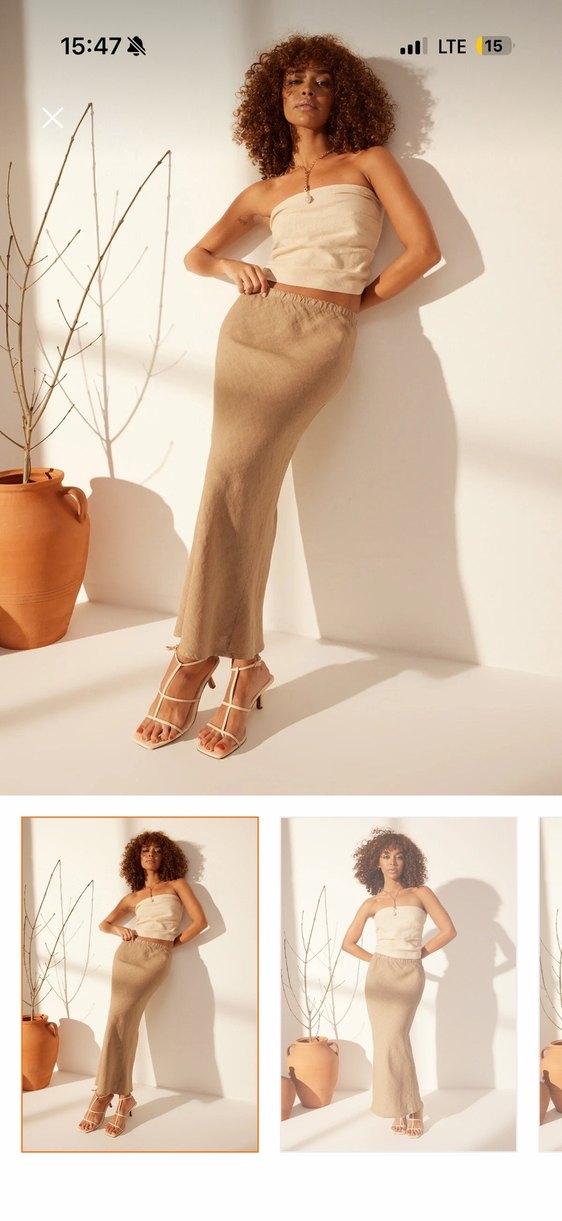 Bej Keten Midi Kadın Pantolon - Görsel 3