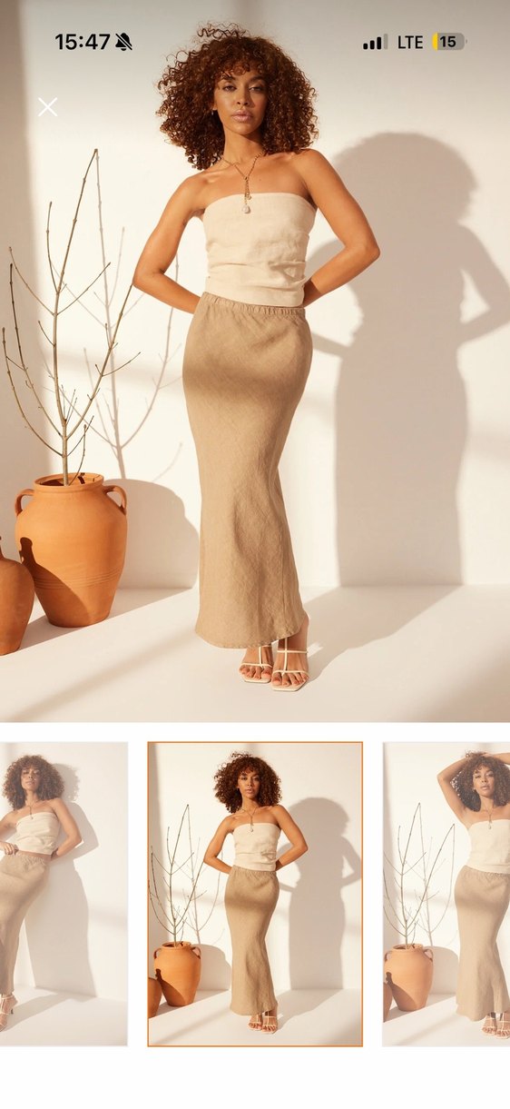 Bej Keten Midi Kadın Pantolon - Görsel 4