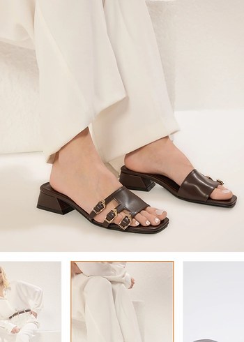 Kahverengi Deri Tokalı Kadın Terlik - Görsel 4