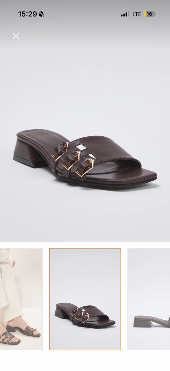 Kahverengi Deri Tokalı Kadın Terlik - Görsel 2