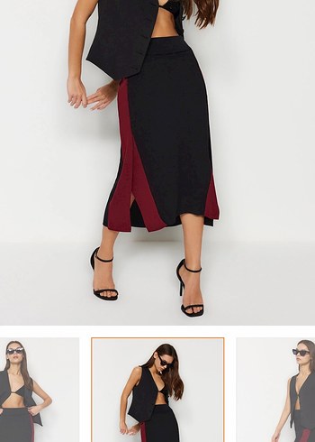 Önü Drapeli Siyah Uzun Etek - Görsel 2