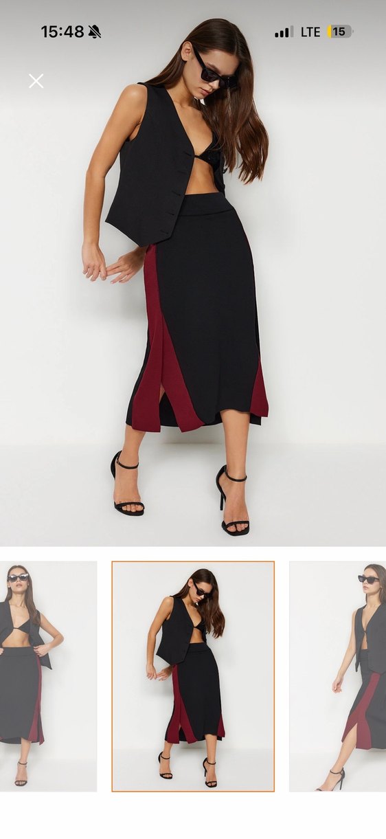 Önü Drapeli Siyah Uzun Etek - Görsel 2