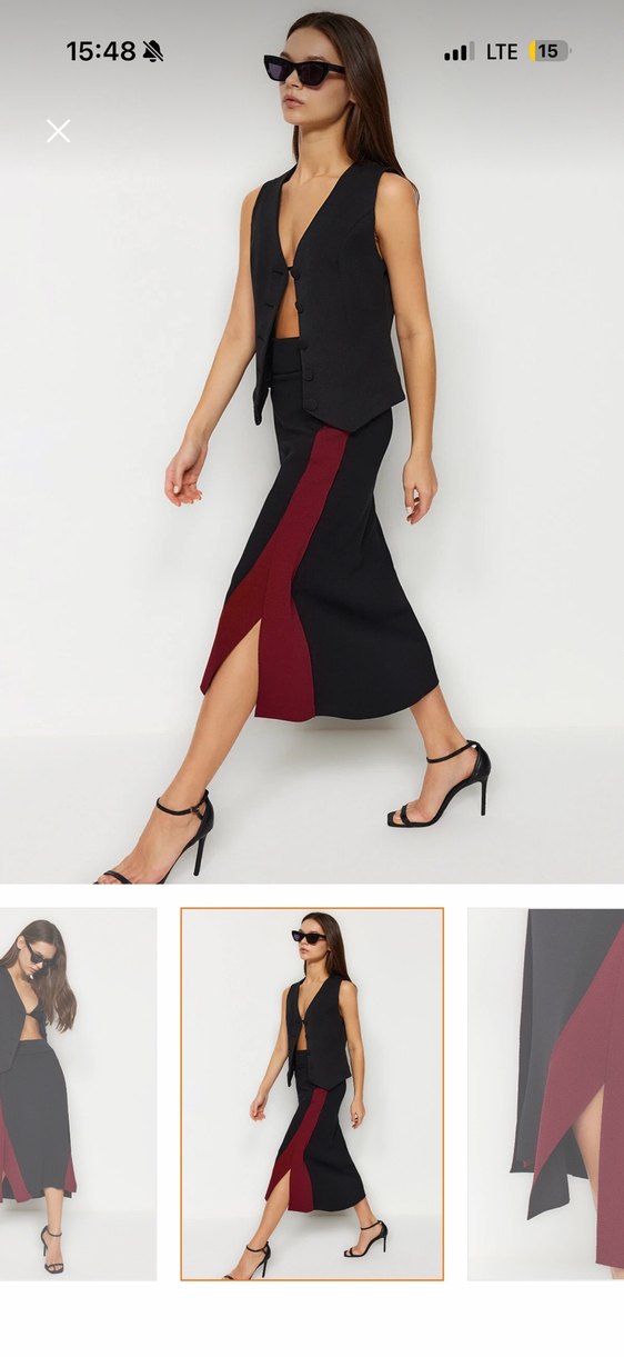 Önü Drapeli Siyah Uzun Etek - Görsel 3