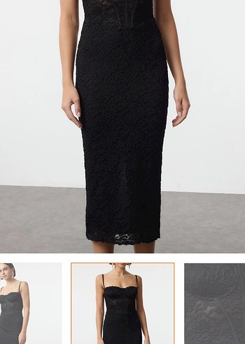 Dantelli Siyah Uzun Straplez Elbise - Görsel 4