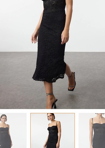 Dantelli Siyah Uzun Straplez Elbise - Görsel 3