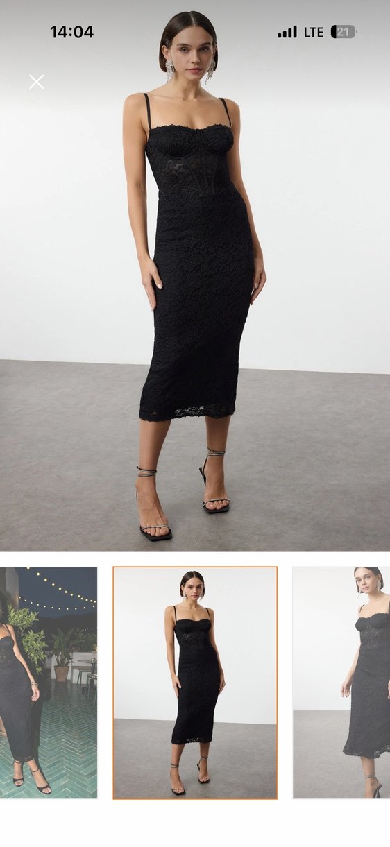 Dantelli Siyah Uzun Straplez Elbise - Görsel 2