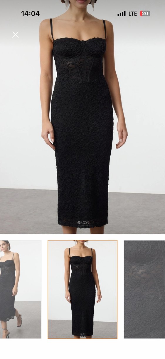 Dantelli Siyah Uzun Straplez Elbise - Görsel 4