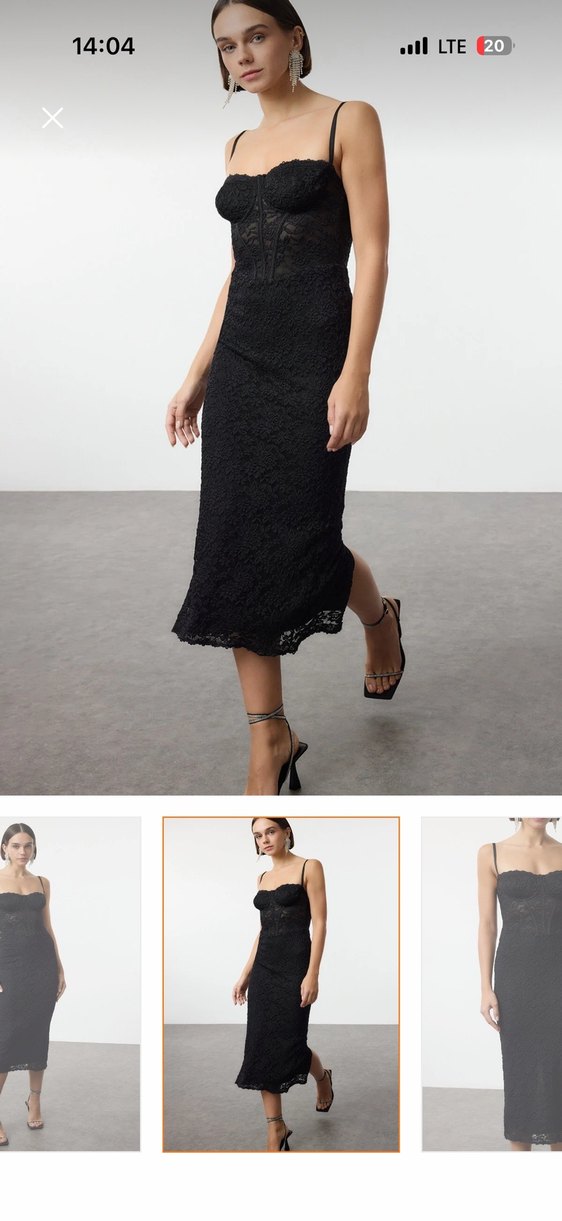 Dantelli Siyah Uzun Straplez Elbise - Görsel 3