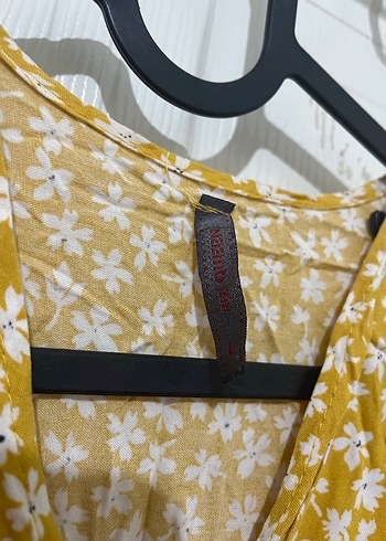 Sarı V Yaka Fırfırlı Bohem Midi Elbise - Görsel 5