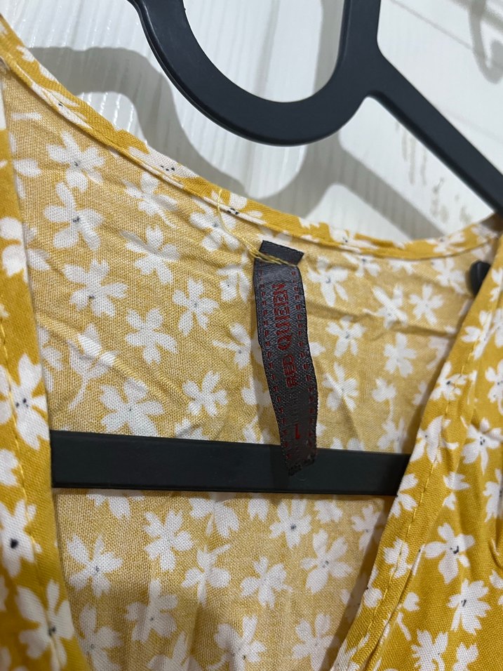 Sarı V Yaka Fırfırlı Bohem Midi Elbise - Görsel 5