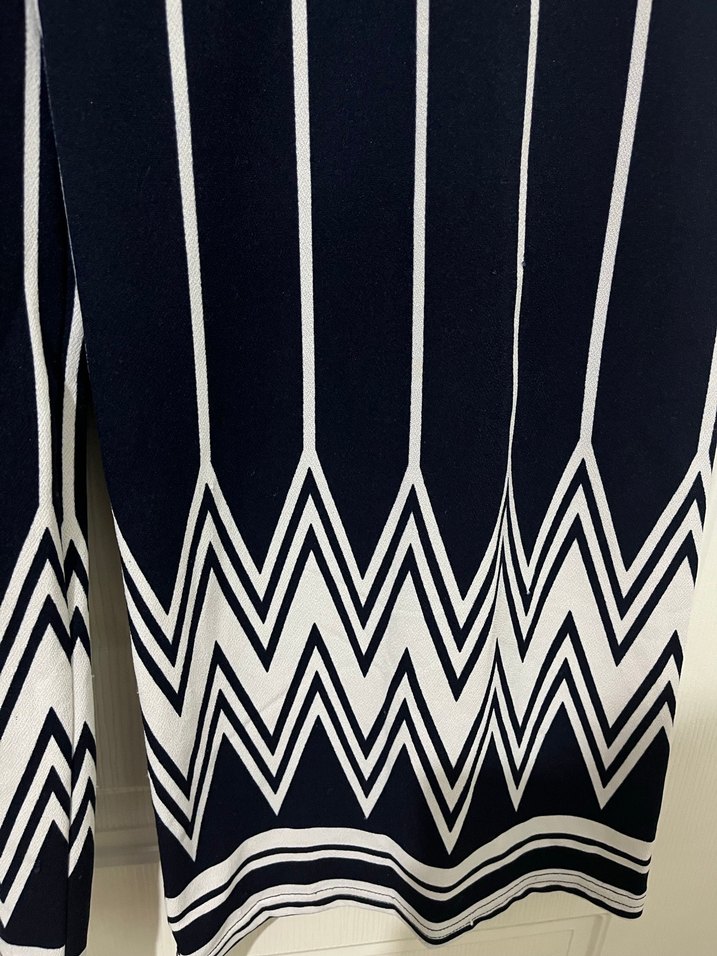 Kadın Lacivert Çizgili Pilili Kumaş Pantolon - Görsel 2