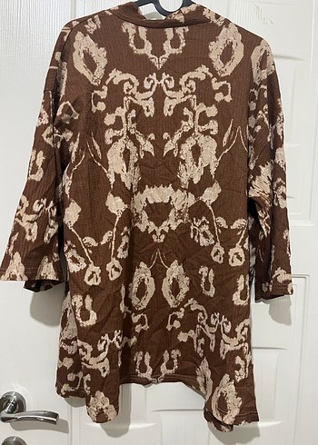 Kadın Kahverengi Batik Desenli Bohem Kimono - Görsel 4