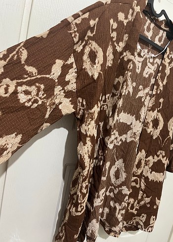 Kadın Kahverengi Batik Desenli Bohem Kimono - Görsel 2