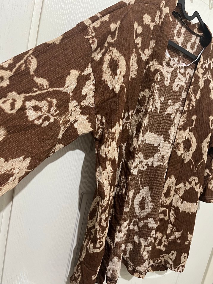 Kadın Kahverengi Batik Desenli Bohem Kimono - Görsel 2