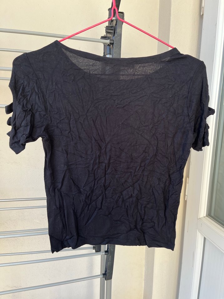 Kısa Kollu Siyah Kadın Tişört - Görsel 4