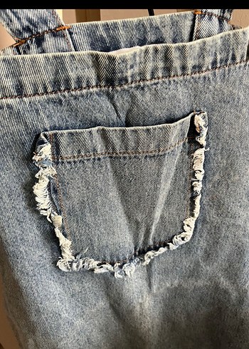 Kadın Mavi Denim Askılı Midi Salopet - Görsel 2