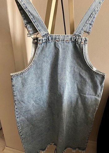 Kadın Mavi Denim Askılı Midi Salopet - Görsel 3