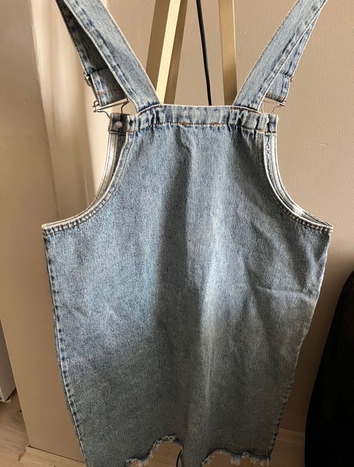 Kadın Mavi Denim Askılı Midi Salopet - Görsel 3