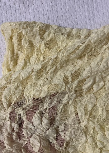 xs Beden sarı Renk Sarı Dantelli Keten Bohem Crop Bershka