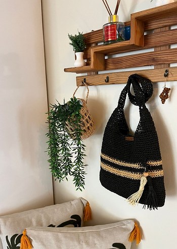 Zara Siyah Zebra Desenli Bohem Örgü Çanta