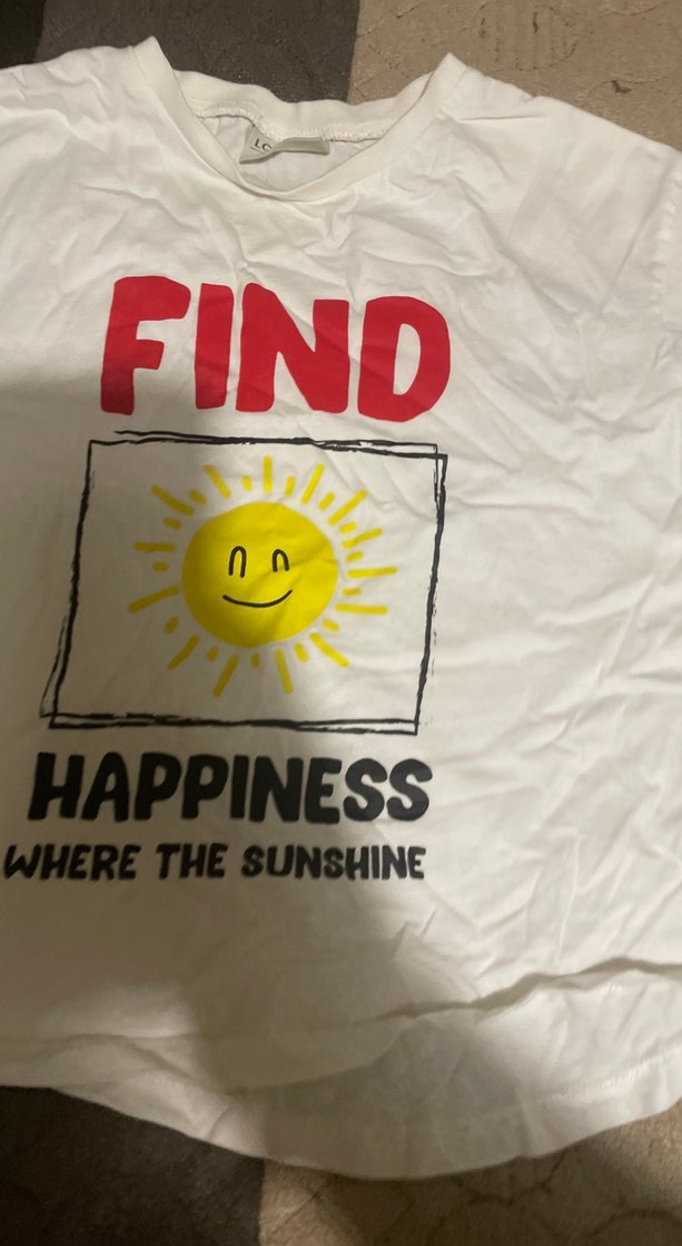 Beyaz Baskılı Kız Tişörtü, Kısa Kollu, Salaş - Görsel 2