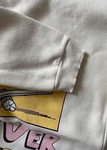 Beyaz Pamuklu Kız Sweatshirt - Baskılı - Görsel 6