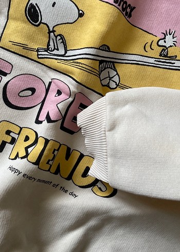 Beyaz Pamuklu Kız Sweatshirt - Baskılı - Görsel 4