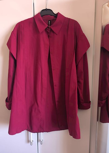 Bordo Uzun Kollu Düğmeli Keten Gömlek - Görsel 3