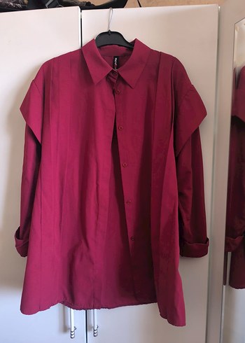 Bordo Uzun Kollu Düğmeli Keten Gömlek - Görsel 2