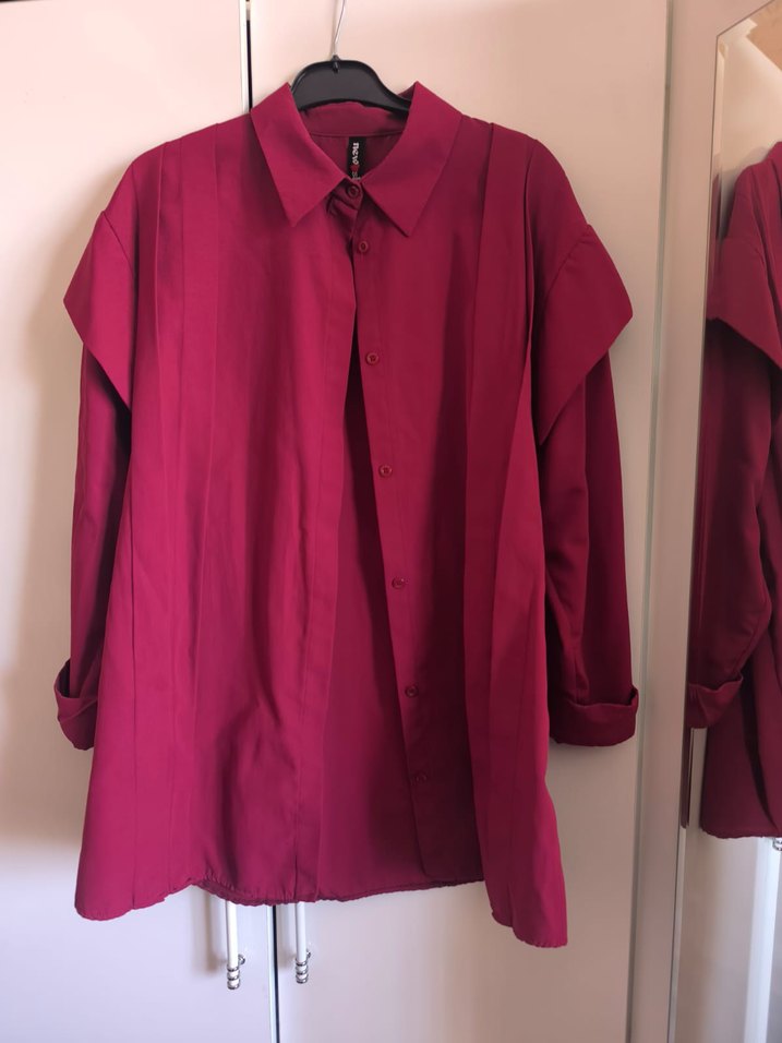 Bordo Uzun Kollu Düğmeli Keten Gömlek - Görsel 3