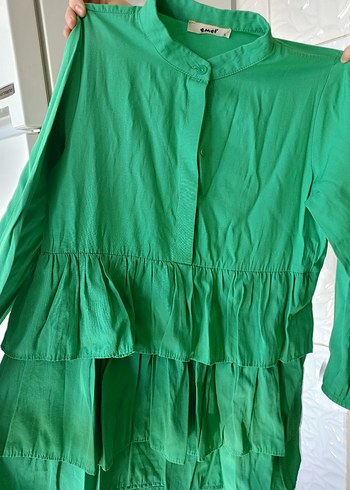 Yeşil Fırfırlı Uzun Kollu Keten Tunik - Görsel 2