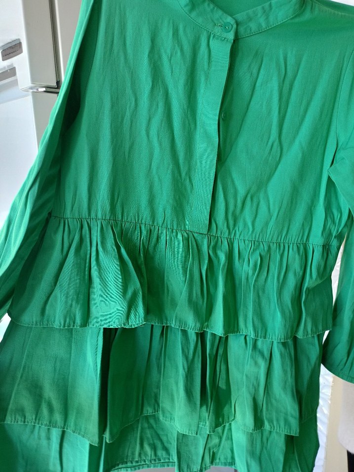 Yeşil Fırfırlı Uzun Kollu Keten Tunik - Görsel 4