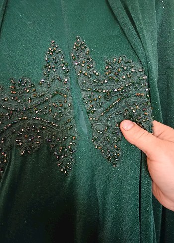 Yeşil Uzun Kollu İşlemeli Abiye Elbise - Görsel 9