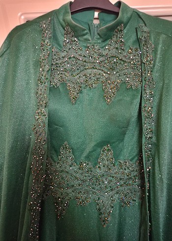 Yeşil Uzun Kollu İşlemeli Abiye Elbise - Görsel 8