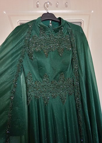 Yeşil Uzun Kollu İşlemeli Abiye Elbise - Görsel 4