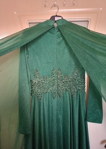 Yeşil Uzun Kollu İşlemeli Abiye Elbise - Görsel 10
