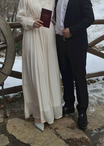 40 Beden Uzun Drapeli Nikah Elbisesi