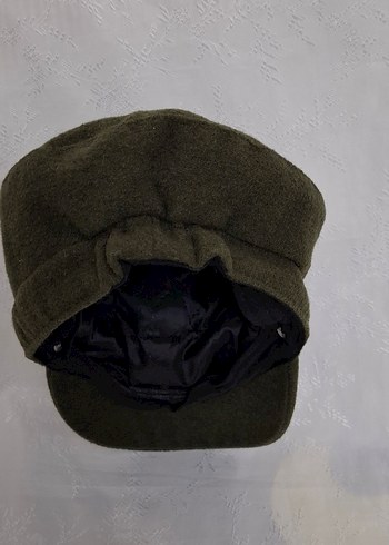 **Düğmeli Yeşil Yün Kumaş Kadın Şapka** - Görsel 3