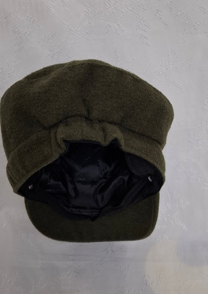 **Düğmeli Yeşil Yün Kumaş Kadın Şapka** - Görsel 3