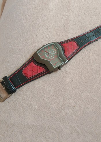 Kırmızı Tokalı Vintage erkek Biker Saati - Görsel 5