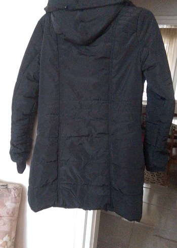 Düğmeli Siyah Midi Kadın Mont - Görsel 6