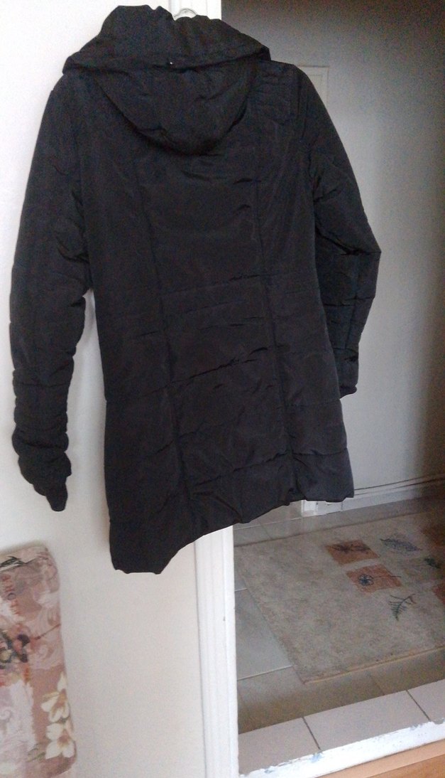 Düğmeli Siyah Midi Kadın Mont - Görsel 4