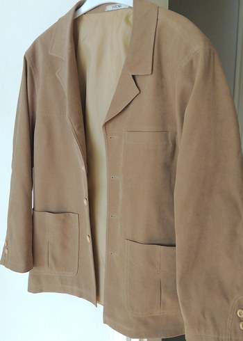 Bej Süet Erkek Ceket Düğmeli Midi Boy - Görsel 3