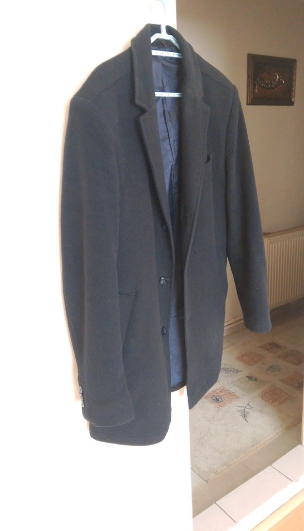 Erkek Siyah Düğmeli Midi Kaban - Görsel 2