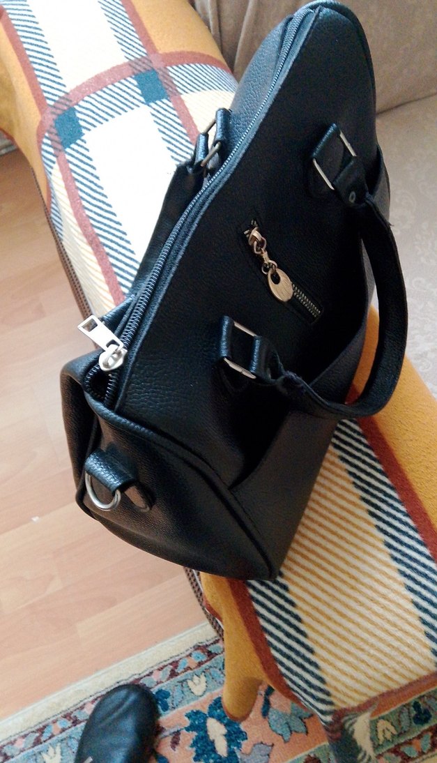 Siyah Deri Kadın Çanta Tokalı - Görsel 5