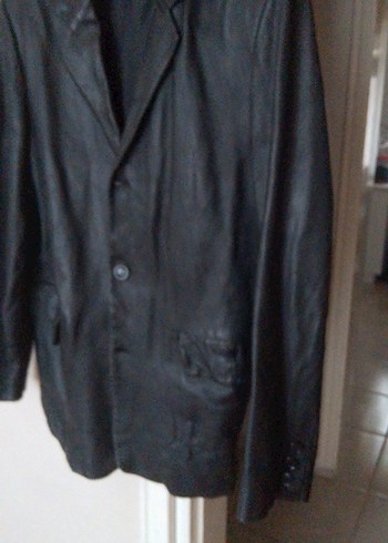 Düğmeli Siyah Deri erkek Ceket - Görsel 5