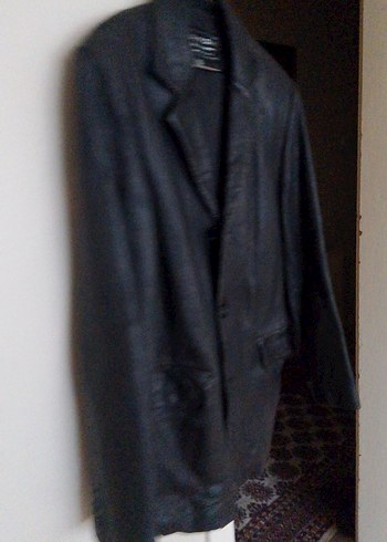 Düğmeli Siyah Deri erkek Ceket - Görsel 2