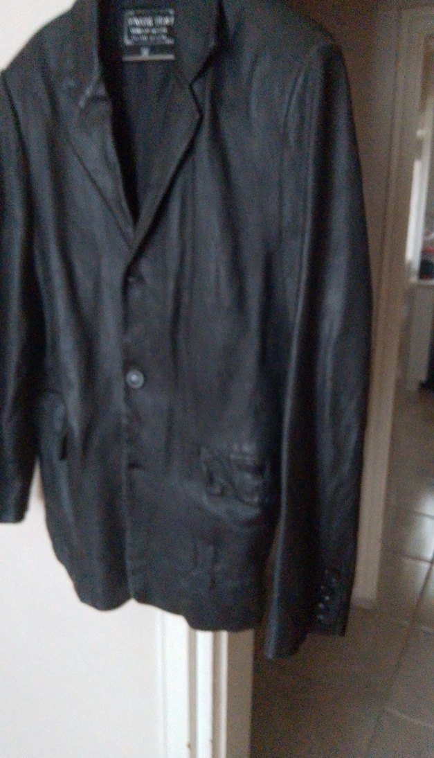 Düğmeli Siyah Deri erkek Ceket - Görsel 5